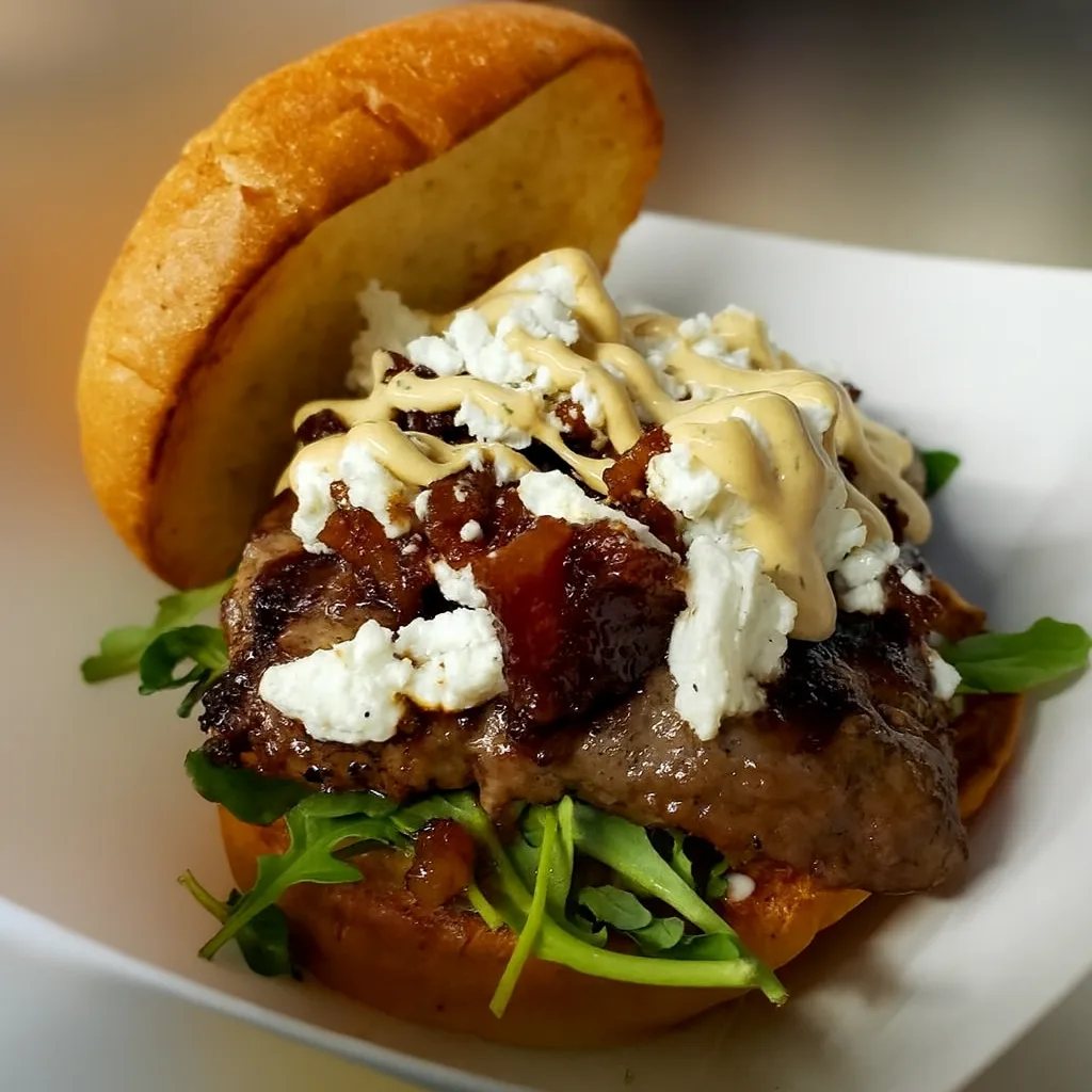 Burger slider with caramelized onions and blue cheese