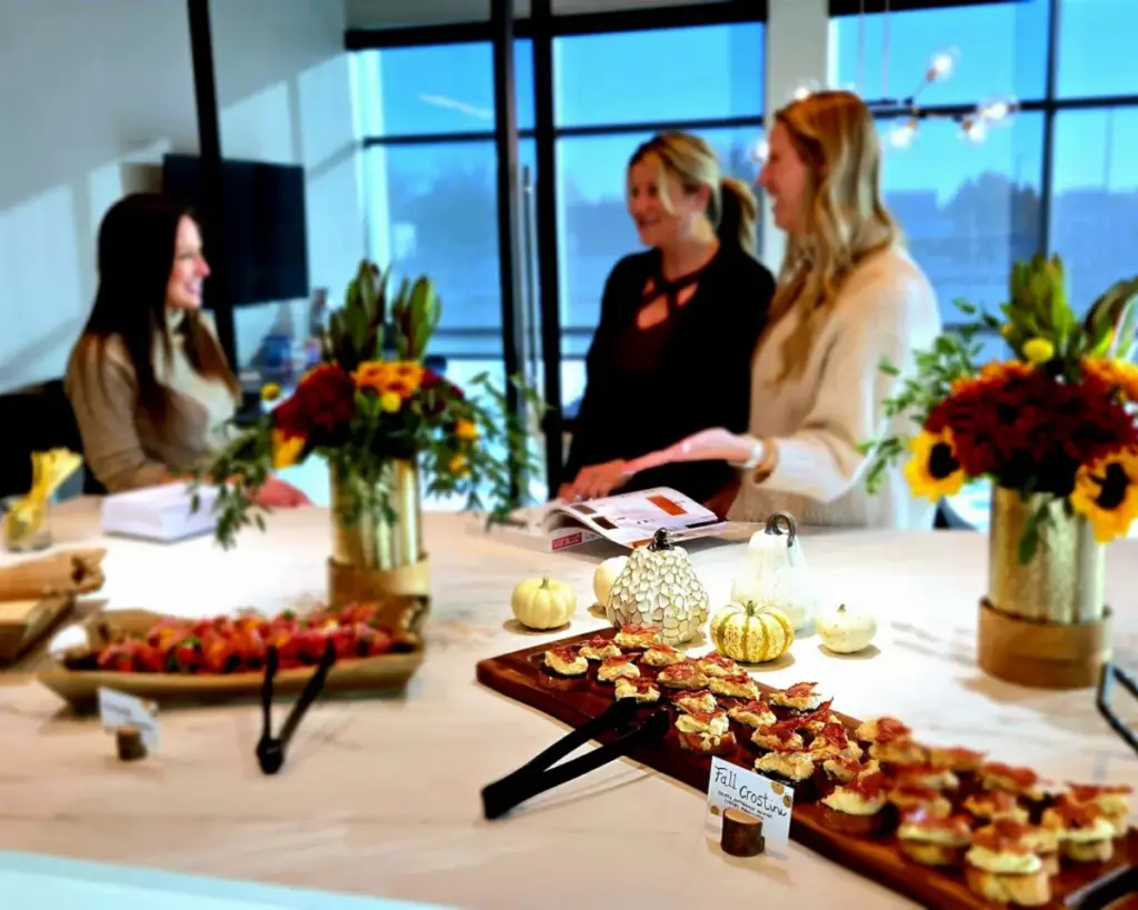 Guests at a catered office buffet